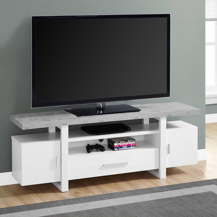 Monarch Specialties I 2725 | TV stand - 60" - Simulated cement top - White-SONXPLUS Victoriaville