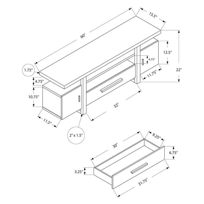 Monarch Specialties I 2725 | TV stand - 60" - Simulated cement top - White-SONXPLUS Victoriaville