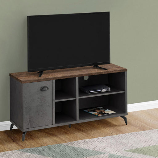 Monarch Specialties I 2830 | TV stand - 48" - Imitation wood - Medium brown - Grey imitation concrete-SONXPLUS Victoriaville