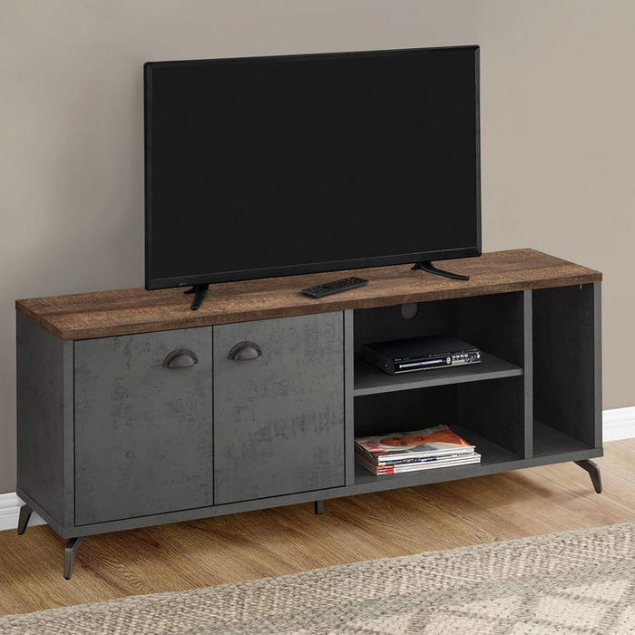 Monarch Specialties I 2831 | TV stand - 60" - Imitation wood - Medium brown - Grey imitation concrete-SONXPLUS Victoriaville