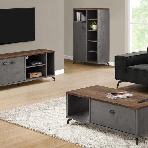 Monarch Specialties I 2831 | TV stand - 60" - Imitation wood - Medium brown - Grey imitation concrete-SONXPLUS Victoriaville