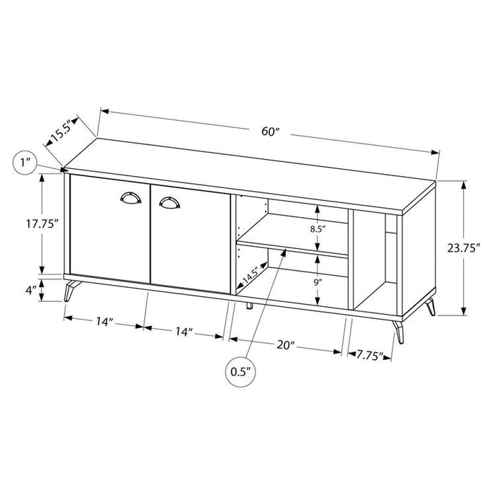 Monarch Specialties I 2831 | TV stand - 60" - Imitation wood - Medium brown - Grey imitation concrete-SONXPLUS Victoriaville