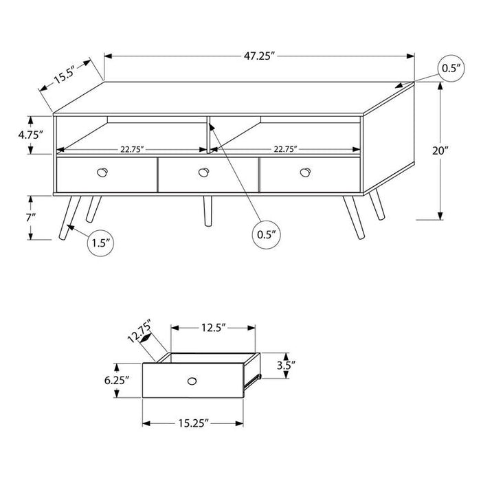 Monarch Specialties I 2835 | TV stand - 48" - 3 Drawers - Mid-century concept - Imitation walnut-SONXPLUS Victoriaville