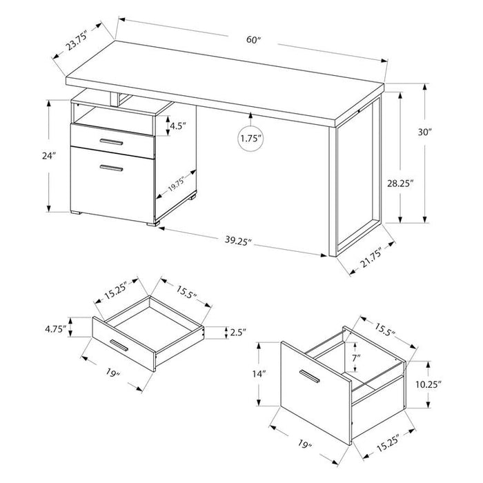 Monarch Specialties I 7143 | Computer Cabinet - 60" - Silver metal - Espresso-SONXPLUS Victoriaville