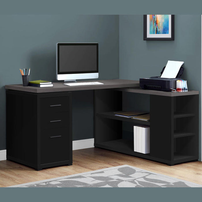 Monarch Specialties I 7419 | Meuble d'ordinateur - En coin - Conception en L - Orientation gauche ou droite - Avec tiroirs - Dessus gris - Noir-SONXPLUS Victoriaville