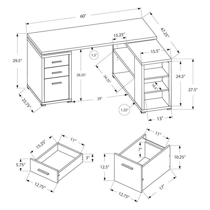 Monarch Specialties I 7419 | Computer cabinet - Corner - L-shaped design - Left or right orientation - With drawers - Grey top - Black-SONXPLUS Victoriaville