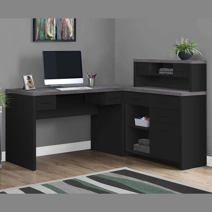 Monarch Specialties I 7430 | Meuble d'ordinateur - En coin - Conception en L - Orientation gauche ou droite - Avec tiroirs - Dessus gris - Noir-SONXPLUS Victoriaville