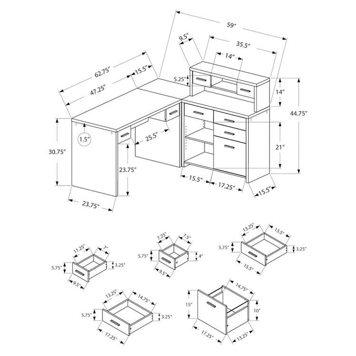 Monarch Specialties I 7430 | Computer Cabinet - Corner - L-Shape Design - Left or right orientation - With drawers - Grey top - Black-SONXPLUS Victoriaville