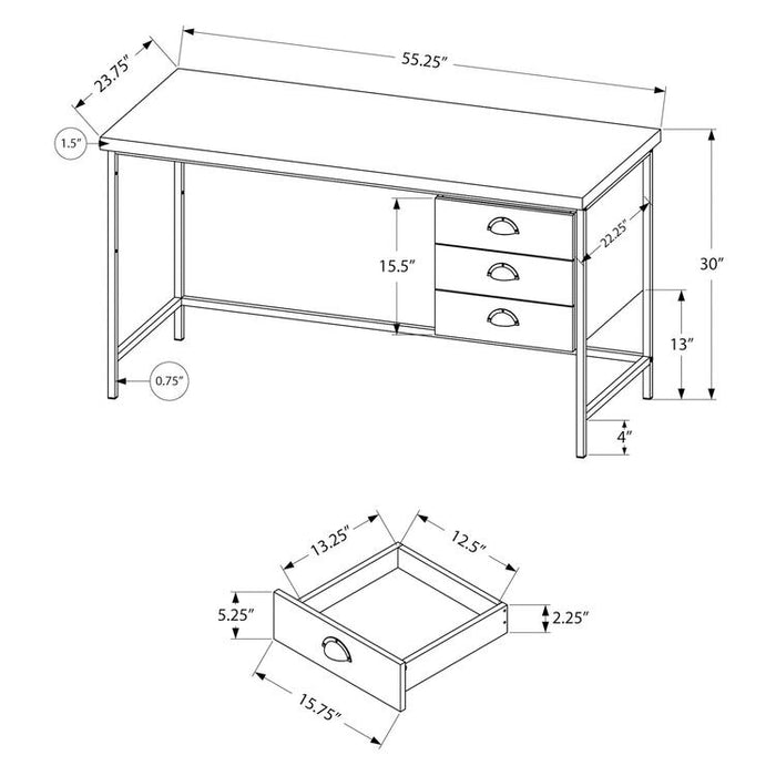 Monarch Specialties I 7485 | Computer cabinet - 55" - Spacious top - 3 drawers - Black metal base - Brown imitation wood finish-SONXPLUS Victoriaville