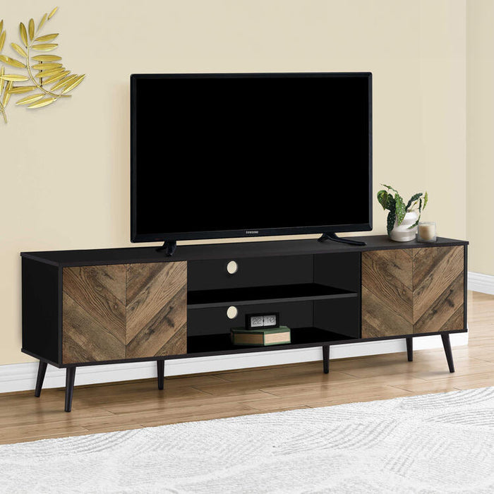 Monarch Specialties I 2781 | Meuble pour téléviseur 72'' - Base noir - Avec 2 portes simili-bois-SONXPLUS Victoriaville