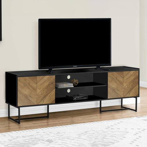 Monarch Specialties I 2752 | Meuble pour téléviseur 72'' - Base de métal noir - Avec 2 portes simili-bois-SONXPLUS Victoriaville