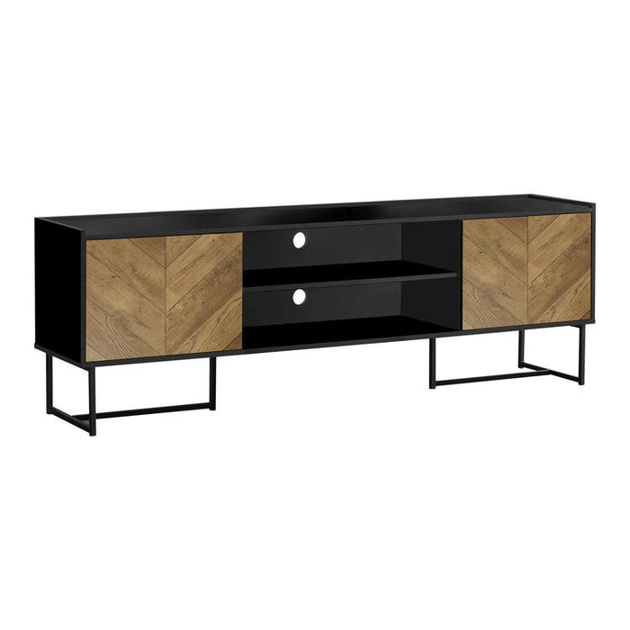 Monarch Specialties I 2752 | Meuble pour téléviseur 72'' - Base de métal noir - Avec 2 portes simili-bois-SONXPLUS Victoriaville