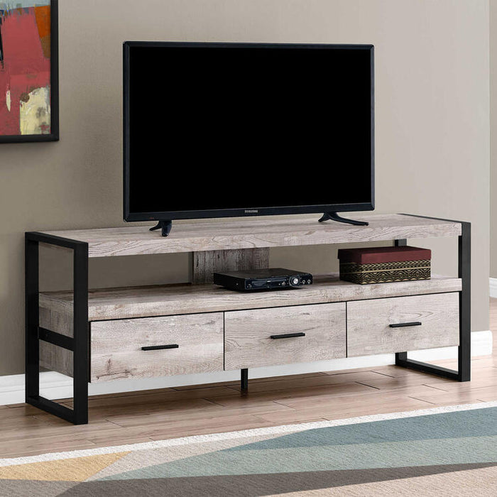 Monarch Specialties I2822 | TV stand - 60" - 3 Drawers - Taupe-SONXPLUS Victoriaville