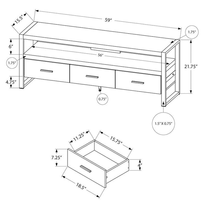 Monarch Specialties I 2823 | TV stand - 60" - 3 Drawers - Imitation Wood - Black-SONXPLUS Victoriaville