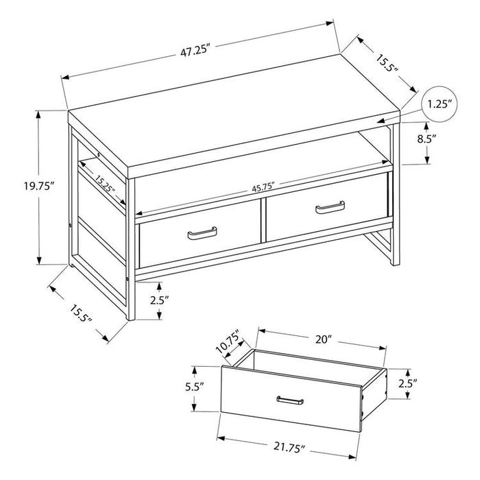 Monarch Specialties I 2871 | TV stand - 48" - 2 Storage drawers - Black metal - Grey imitation wood-SONXPLUS Victoriaville